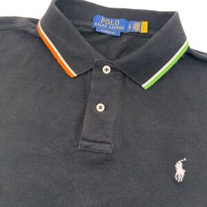 Polo Ralph Lauren‎ Classic Fit Black Mens Polo Shirt Size L Rainbow Collar Trim